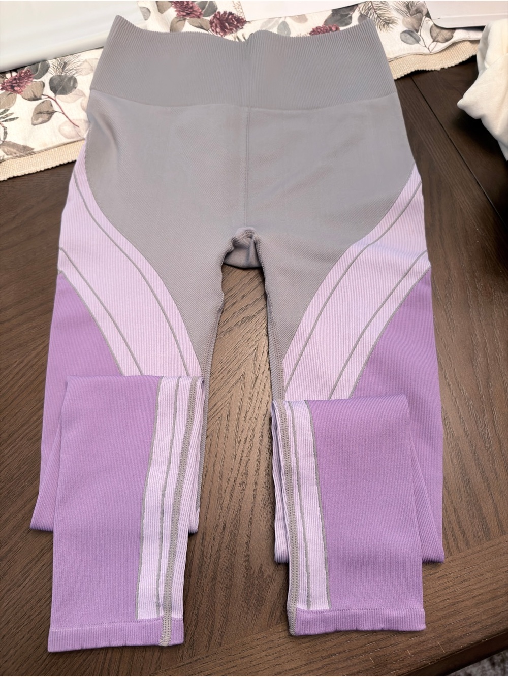 Fabletics Gray and Lavender Colorblock Girls' Leggings